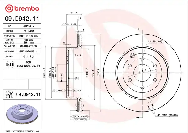 BREMBO 09D94211-2 | Fren Diski Arka Havalı Nissan Pathfinder 05 Navara 2 3 D23 15 Mercedes X Class 470 17 2 Adet