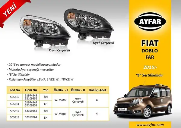 AYFAR 505313 | Far Sol Motorlu Siyah Çerçeveli Fiat Doblo 15 2081405