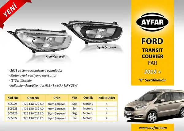 AYFAR 505925 | Far Sol Motorlu Krom Çerçeveli Ford Transit Courier 18 19