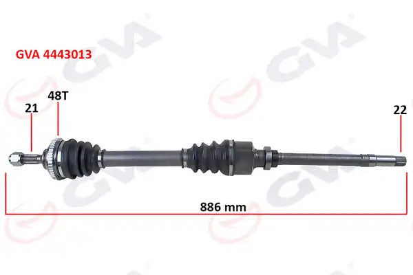 GVA 4443013 | Komple Aks Sağ Peugeot P206 1 6i Tu5 98 06 21x22x48t 886mm ABS li