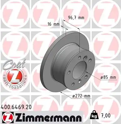 Zimmermann 400 6469 20 Fren Diski Arka Mercedes Sprinter B901 B904 VW LT 28 35 46 Tek Teker 2 Adet