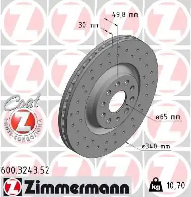 Zimmermann 600 3243 52 Fren Diski Ön Sport VW Golf 7 Passat CC A3 Kodiaq 2013 2 Adet