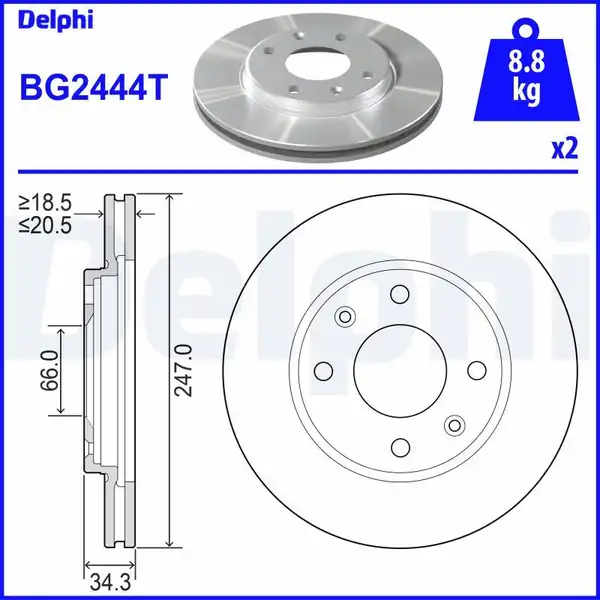 DELPHI BG2444T | Fren Diski Ön Havalı 247 mm Peugeot 106xsi 205 206