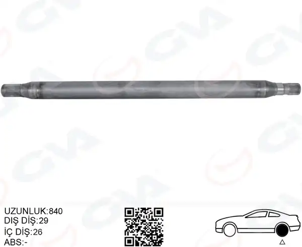 GVA 4499153 | Aks Mili Arka Sol İnce Kısa 840mm Mercedes Sprinter B906 VW Crafter 30 35 50 Z 26 29