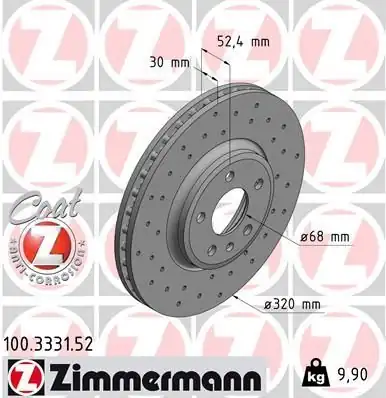 Zimmermann 100 3331 52 VW A4 A5 A8 Q5 08 16 Fren Diski Ön Delikli 8k0615301a 2 Adet