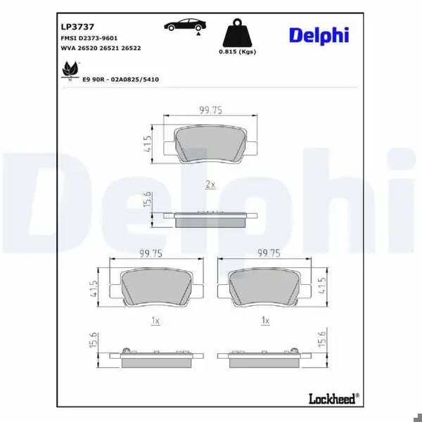 DELPHI LP3737 | Fren Balatası Arka Hyundai Elantra,Kona / Kia