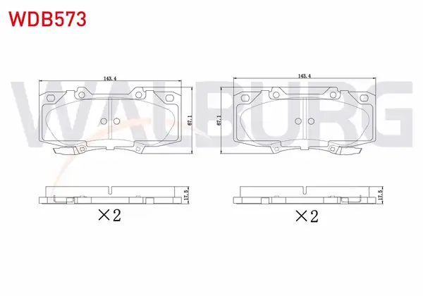 WALBURG WDB573 | Fren Balata Ikazlı Ön Toyota Hi Lux Pick Up Tgn1_ Ggn2_ Ggn1_ Kun2_ Kun1_ 2 5 D 4d 17 20mm 2005