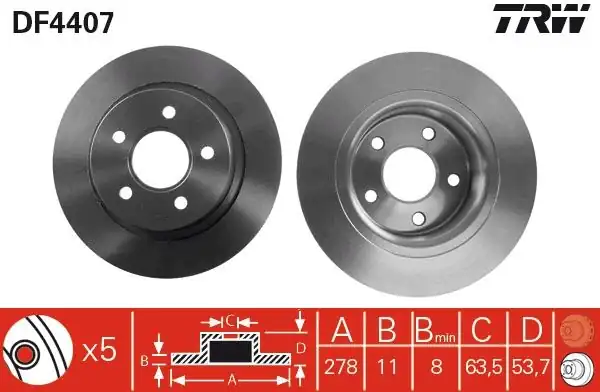 TRW DF98010S | Arka Fren Diski 278mm Ford Connect 02 2 Adet