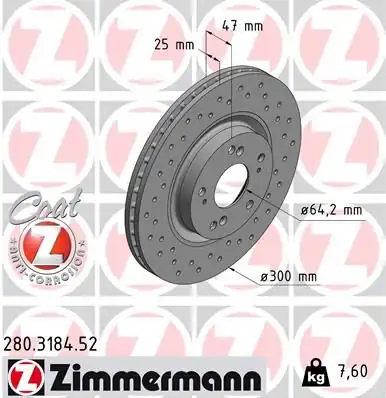 Zimmermann 280 3184 52 Honda Civic 06 HB CRV 01 07 Performans Delikli Ön Fren Disk Kaplamalı 3005 1 Adet