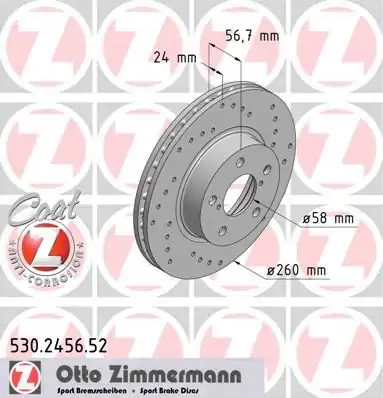 Zimmermann 530 2456 52 Subaru Impreza 96 07 Performans Delikli Ön Fren Diski Kaplamalı 2605 2 Adet