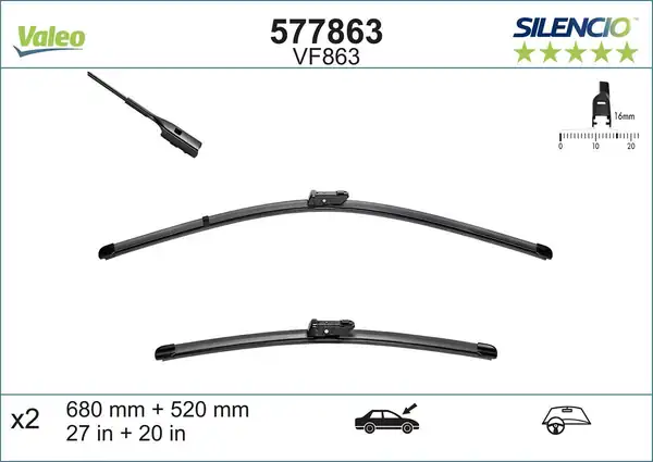 Valeo 577863 Silencio Vf863 X2 680 520mm Ön Audi A8 4h2 4h8 4hc 4hl Audi A8 4e2 4e8 2 Adet