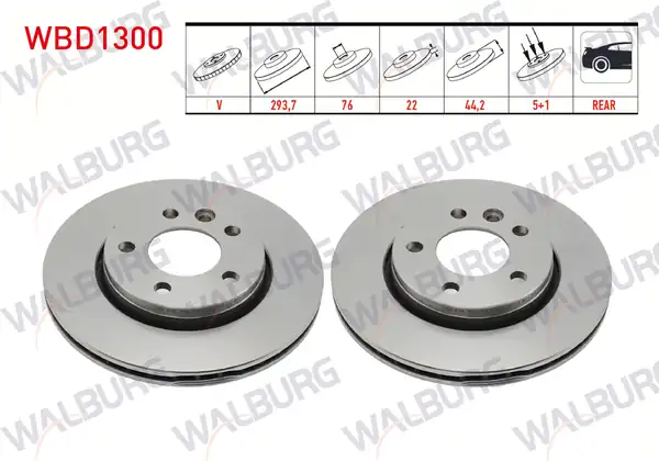 WALBURG WBD1300 | Fren Diski Arka Havalı 5 Bjn 293 7x22x76x44 2 VW Transporter V 2 Adet