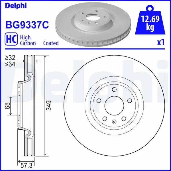 DELPHI BG9337C | Fren Diski Tekli Paket -Boyalı Delikli Ön Audi VW Q7 S4 S5 Touareg 01 2015