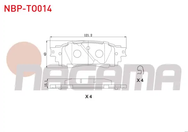 NAGAMA NBP-TO014 | Fren Balata Ikazlı Arka Toyota C-Hr 1.2 T-1.8 Hybrid 2016-/ Lexus Rx (_L2_) 2.0 T-3.5 T 2015-/ Nx (_Z1_) 2.5 2014 -