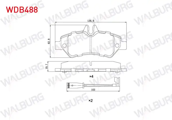 WALBURG WDB488 | Fren Balata Arka Fişli Mercedes Sprinter