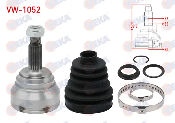 Veka VW 1052 Aks Kafası Sol Sağ Ön Dış Volkswagen Polo 6n2 1 4 TDI 22x30x53 Uzunluk 138 50mm 1999 2001