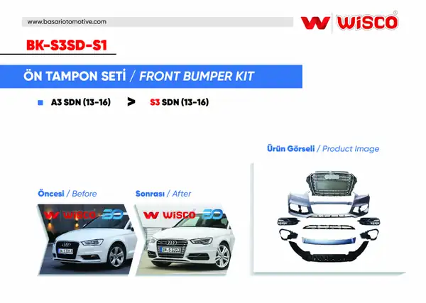 Wisco BK S3sd S1 Tampon Seti Ön Audi A3 S3 13 16 13 16 Arası A3 Sedan İçin Uyumludur