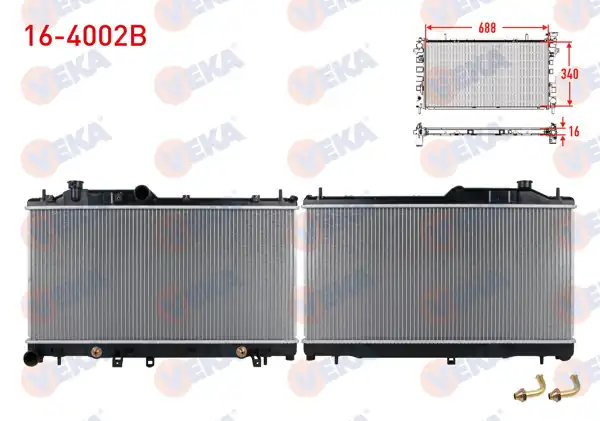 VEKA 16-4002B | Su Radyatörü Brazing Subaru Impreza (Gr) 1.5 A-T 2008-2012 / Forester (Sh) 2.0 A-T 2008-2013 / Legacy IV (Bl,Bp) 2.0 A-T 2005-2009