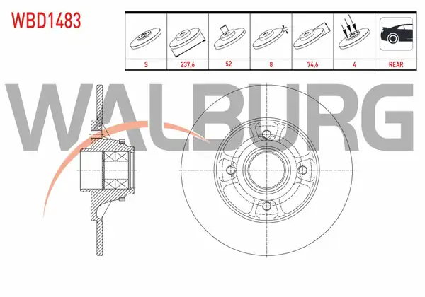 WALBURG WBD1483 | Fren Diski Arka Düz Poryalı Rulmanlı ABS Halkalı 4 Bjn 2 Adet