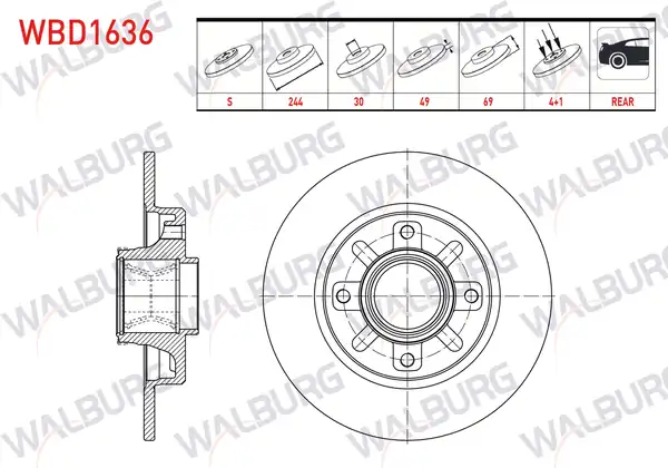 WALBURG WBD1636 | Fren Diski Arka Düz Rulmanlı Poryalı 4 Bjn Manyetik ABS 2 Adet