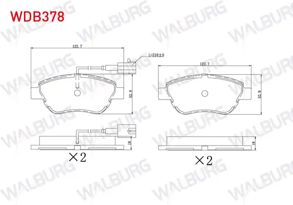 WALBURG WDB378 | Fren Balata Ön Çift Fişli Fiat Linea