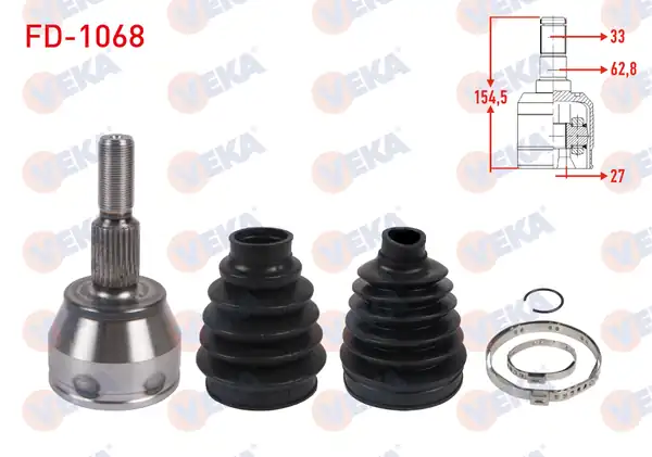 Veka Fd 1068 Aks Kafası Sol Sağ Ön Dış 33x27x62 8 Uzunluk 154 5mm Çift Körüklü Ford
