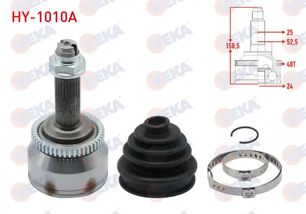 Veka Hy_ 1010a Aks Kafası Sol Sağ Ön Dış ABS li 48 Dış 25x24x52 5 Uzunluk 158 5mm Hyundai Accent Blue 1 6 CRDI 2012 İ20 1 4 CRDI 1 6 CRDI 2008 2012