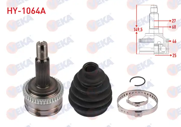Veka Hy_ 1064a Aks Kafası Sol Sağ Ön Dış ABS li 46 Dış Uzunluk 149 5mm Hyundai Elantra