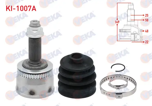 VEKA KI-1007A | Aks Kafası Sol-Sağ On Dıs ABS li 48 Dıs 25X22x50 Uzunluk 149mm Kia Cerato (Ld) 1.6İ A-T 2004-2012
