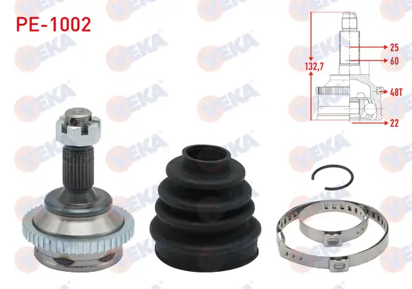 Veka Pe 1002 Aks Kafası Sol Sağ Ön Dış Peugeot 206 2a C 1 4i 16v Tu5j4 ABS li 48 Dış 25x22x60 Uzunluk 132 7 mm 1998 2006