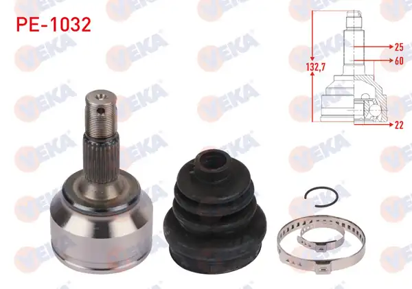 VEKA PE-1032 | Aks Kafası Sol Ön Dıs Uzunluk 132,7mm Peugeot 206 (2A / C) 1.6İ 16V M-T 1998-2006