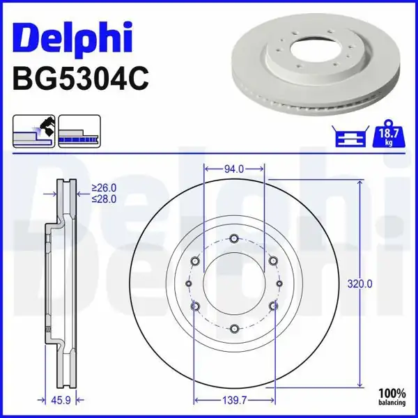 DELPHI BG5304C | Fren Diski Delikli Ön Mitsubishi L200 19->