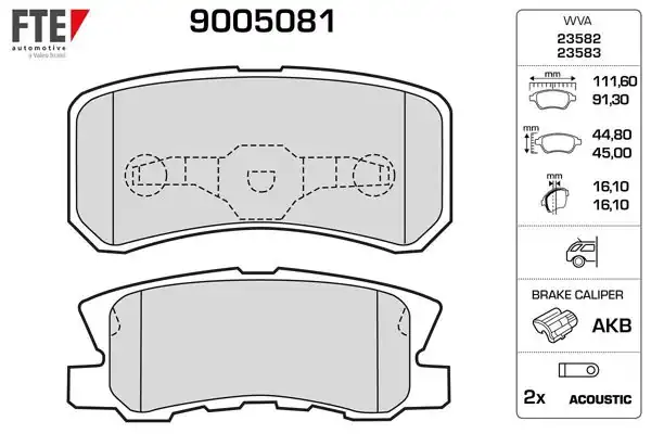 FTE 9005081 | Arka Fren Balatası Mitsubishi Asx 12-> Outlander II 12-> Mazda 6 13-> Citroen C4 12->