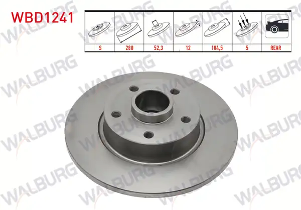 WALBURG WBD1241 | Fren Diski Arka Düz ABS li Poryalı 5 Bjn 280x12x67 9x104 5 2 Adet