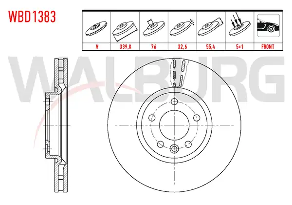 WALBURG WBD1383 | Fren Diski Ön Havalı 5 Bjn 339 80x32 60x76x55 40 Volkswagen 2 Adet