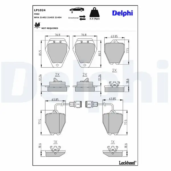 DELPHI LP1024 | Fren Balatası Ön Wva 21454 Audi 100 A8