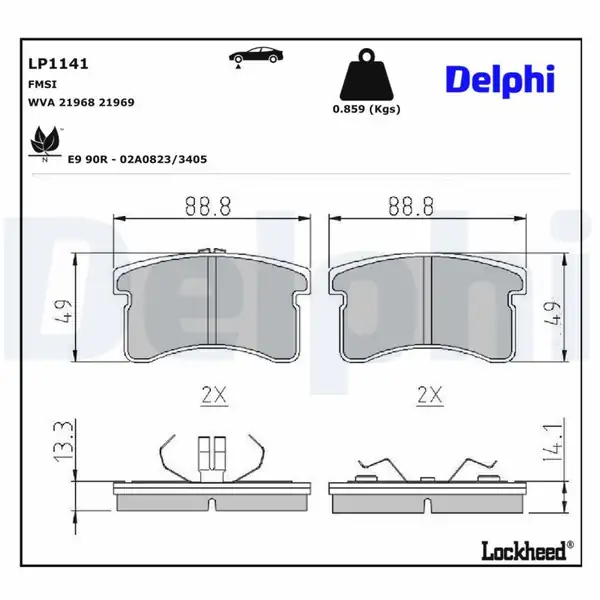 DELPHI LP1141 | Fren Balatası Ön Wva 21968 Daihatsu Copen Cuore