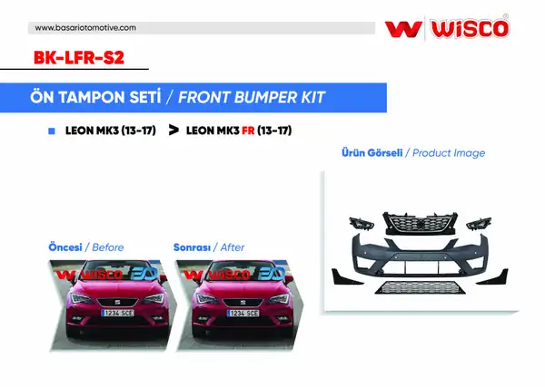 Wisco BK Lfr S2 Tampon Seti Ön Sensörlü Far Yıkamasız Sis Farlı Seat Leon Fr 13 17