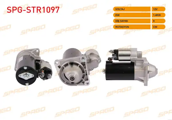 SPAGO SPG-STR1097 | Marş Motoru 12V 1.4Kw 9 Dıs Cw Doblo 01-23-Linea 09-15-Bravo II 07-14 (1.6 1.9 Mjt Araclar İçin)