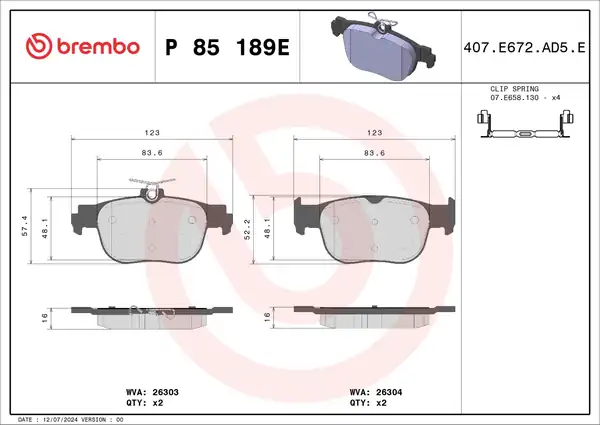 Brembo P 85 189e Arka Fren Balatası Ev VW Audi Seat Skoda