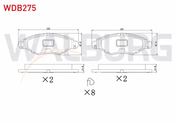 WALBURG WDB275 | Fren Balata Ön Peugeot 206 2a C 1 4i 16v 1998 2006 206 2a C 1 4 Hdi 1998 2006 206 2a C 1 6i 16v 1998 2006