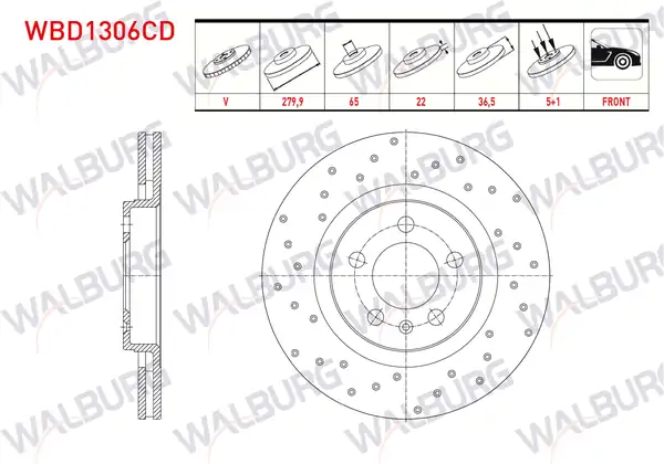 WALBURG WBD1306CD | Fren Diski Ön Havalı Kaplamalı Performans Delikli 5 Bjn 2 Adet