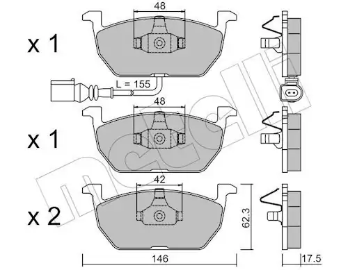 METELLİ 22-1028-0 | Ön Fren Balatası Kablolu VW Golf 13 Audi A3 13 16 Seat Leon 13