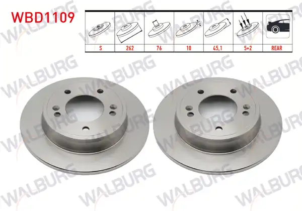 WALBURG WBD1109 | Fren Diski Arka Düz 5 Bjn 262X10x45x76 5 Hyundai Elantra | 2 Adet