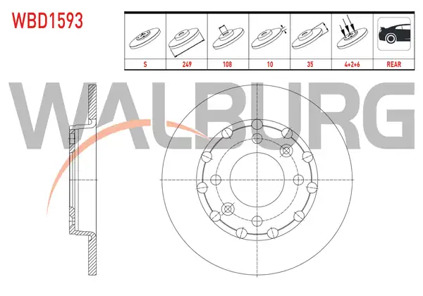WALBURG WBD1593 | Fren Diski Arka Düz 4 Bjn 249x10x108x35 Opel Corsa F 2 Adet