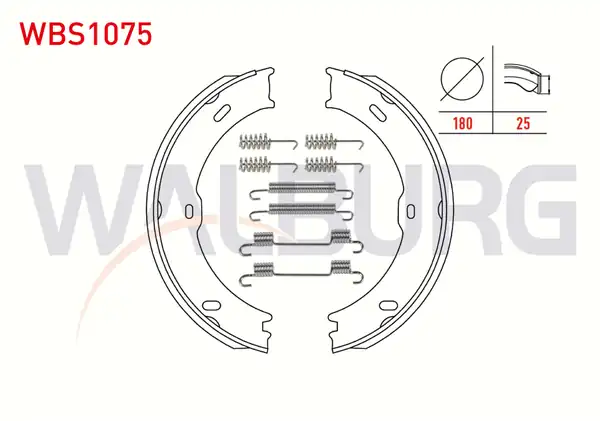 WALBURG WBS1075 | Fren Pabuç Balata Arka Aksesuarli Mercedes Sprinter 3 5t 906 315 CDI 180x25 mm 2006 2009 Sprinter 5t 906 515 CDI 2006 2009 Crafter 30 35 2e 2 5 TDI 2006 2016 Crafter 50 2e 2 5 TDI 2006 2016
