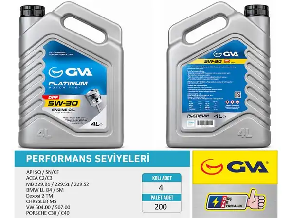 GVA 9921152 | Motor Yağı 5w30 4 LT Platinum Partiküllü Dpf Tam Sentetik Api Sq Sn Cf 4 Adet
