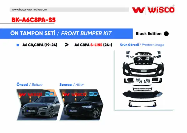 Wisco BK A6c8pa S5 Tampon Seti Ön Black Edition Audi A6 C8 S Line 19 24 19 24 Arası A6 Sedan İçin Uyumludur
