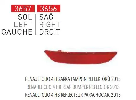 PLEKSAN 3657 | Arka Tampon Reflektörü Sol Renault Clio IV HB 2013
