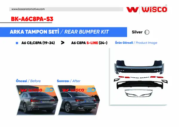 Wisco BK A6c8pa S3 Tampon Seti Arka Oem Silver Audi A6 C8 S Line 19 24 19 24 Arası A6 Sedan İçin Uyumludur
